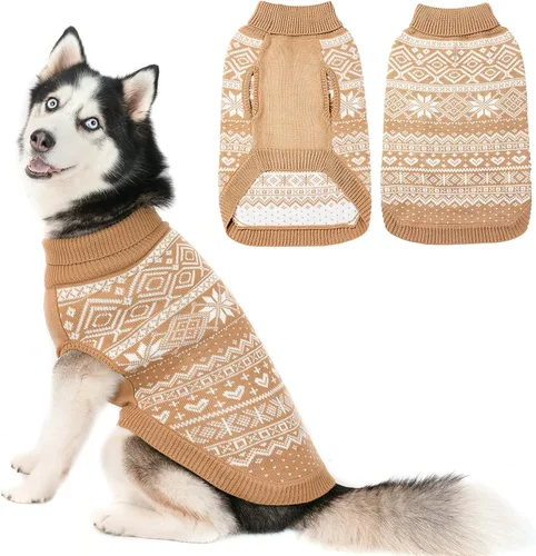 Vista 29 de HOMIMP Suéter de rombos para perros - Ropa cálida de invierno para cachorros, abrigo suave, suéter feo para perros pequeños, medianos y grandes, Azul
