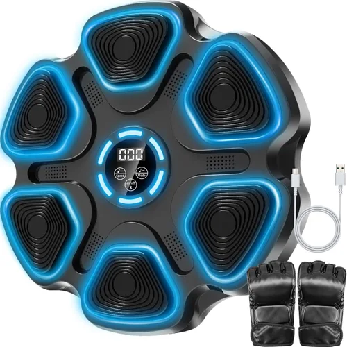 Máquina de boxeo de música, máquina de boxeo de gran tamaño para adultos y niños, objetivo de boxeo interactivo montado en la pared con guantes,