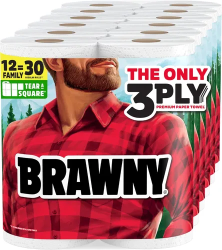 Vista 13 de Brawny Tear-A-Square - Toallas de papel cuadradas de 3 capas, 6 rollos dobles = 12 rollos regulares, fuertes, absorbentes y duraderas con 3 tamaños