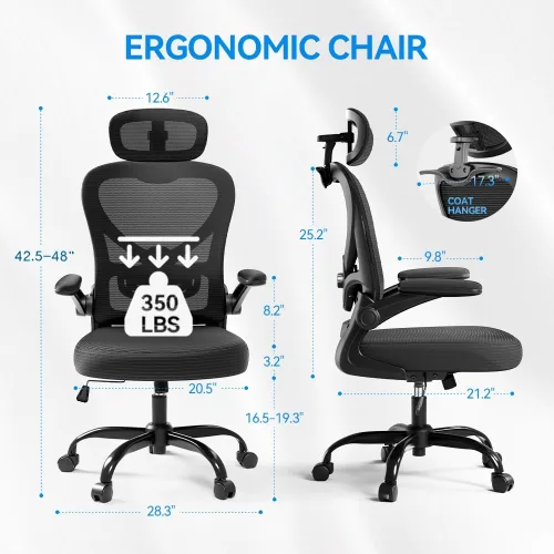 Vista 2 de Freepub Silla de oficina ergonómica con reposacabezas 3D, silla de escritorio de oficina de malla con soporte lumbar ajustable, silla de computadora
