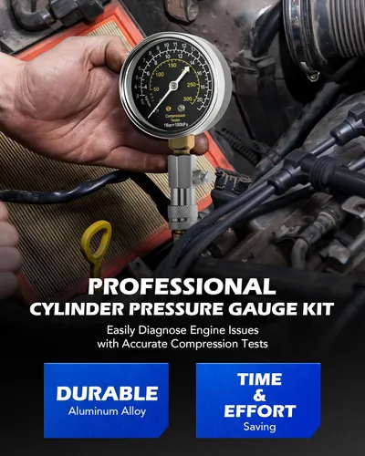 Vista 2 de Kit de probador de compresión de motor Orion Motor Tech, kit de probador de compresión de cilindro de 11 piezas con probador de bujía, medidor