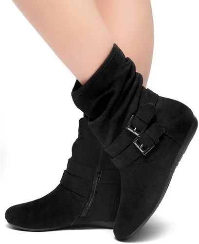 Vista 6 de Herstyle Lindell Botas de pantorrilla de tacón plano para mujer con cremallera lateral botines de tobillo