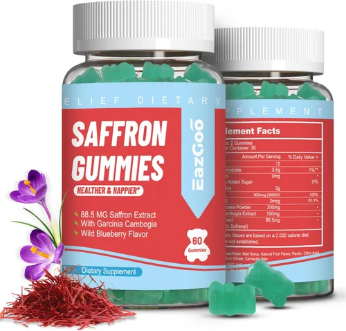 Vista 9 de Gomitas de suplementos de azafrán, extracto de azafrán para un estado de ánimo positivo y calma el nervio, aumenta la energía, con Garcinia