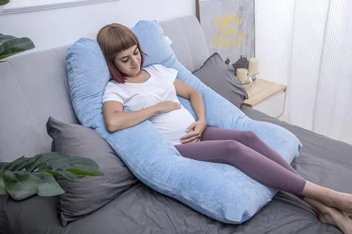 Vista 7 de Moon Pine - Almohada de embarazo, almohada de cuerpo completo en forma de U para apoyo de la maternidad, almohada de dormir con funda para mujeres