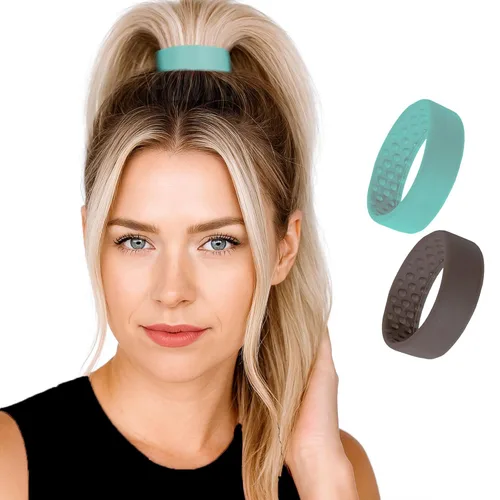 Vista 10 de 2 ligas para el cabello flexibles PONY-O medianas, soportes para cola de caballo: para cabello fino a normal o ligeramente grueso (rubio y blanco)