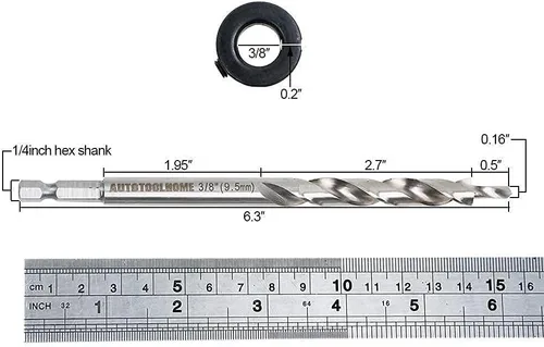 Vista 2 de AUTOTOOLHOME Broca de repuesto con vástago hexagonal de 1/4 de pulgada con cuello de tope de profundidad para sistema de plantilla de agujero