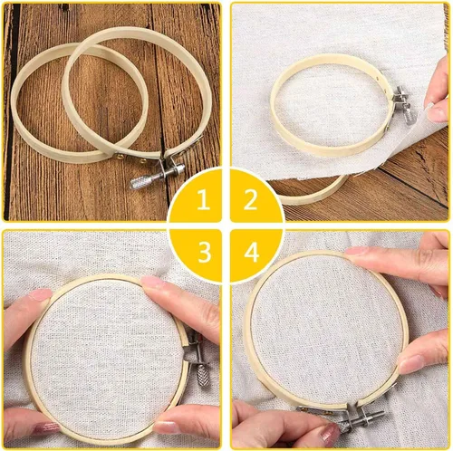 Vista 2 de 60 aros redondos de madera para bordar de bambú de 3 pulgadas para costura de arte y manualidades
