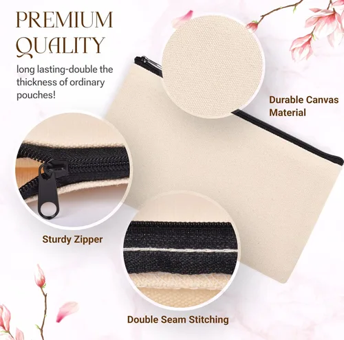 Vista 5 de Bolsa de lona en blanco con cremallera, bolsas de maquillaje a granel, bolsa multiusos de lona para lápices con cremallera resistente, bolsa