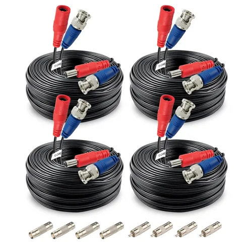 Vista 6 de SHD Paquete de 4 cables de alimentación de video de 100 pies - Conectores BNC a RCA y BNC hembra para sistema de vigilancia de seguridad CCTV
