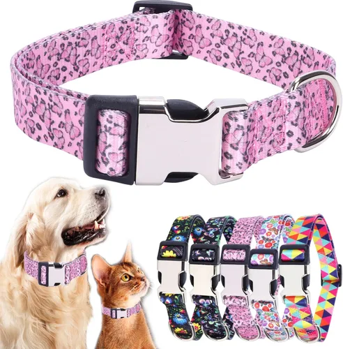 Vista 14 de Lindo collar para perros XS, pequeños, medianos y grandes, collar de nailon suave para mascotas, estampado 3D, con patrones multicolores, collares