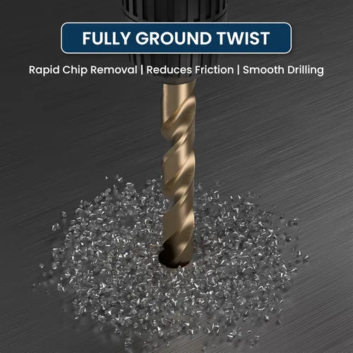 Vista 6 de LU&MN Broca helicoidal M35 de 1/2 pulgada de longitud de cobalto HSS Jobber con vástago recto, resistente, paquete de 5 unidades, perforación