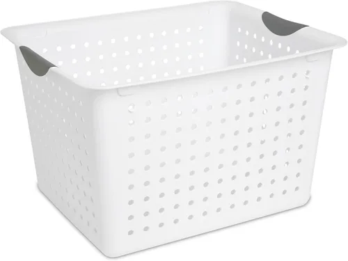 Sterilite Paquete de 6 cestas ultra profundas, organizador de almacenamiento de plástico con parte superior abierta, color blanco, cestas clásicas