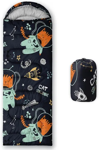 Vista 17 de Saco de dormir para niños y niñas, estampado de ondas azules, ligero, cálido, portátil, para exteriores, interiores, impermeable, resistente al