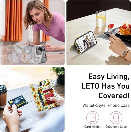 Vista 1138 de LETO para iPhone 15 Pro Funda tipo cartera - Tapa tipo folio con patada - Diseños de moda - Tarjetero - Funda protectora para mujeres y niñas - 6.1