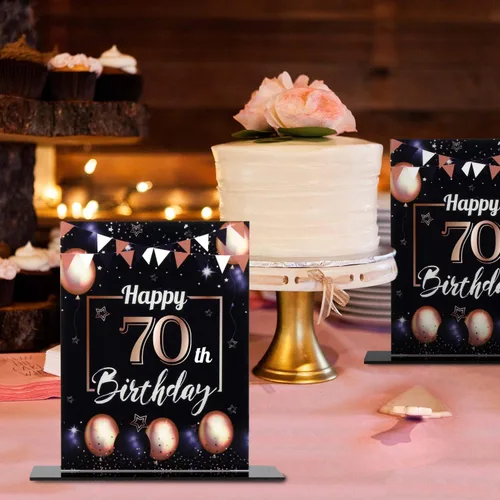 Vista 77 de LINGTEER Decoración de cumpleaños, soporte para globos, centros de mesa de acrílico, póster impreso de feliz 50 cumpleaños, centros de mesa de Negro