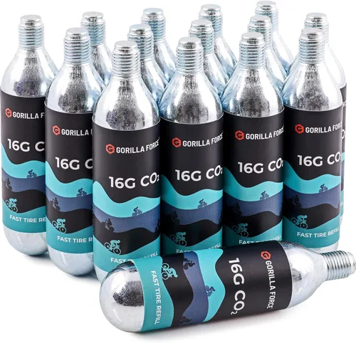 Vista 8 de Gorilla Force CO2 Cartridges for Bikes - Threaded 16g & 25g Refills for Tire Inflators, Bicycle Cycling, Road MTB Gravel E-Bike, Fits Most C02