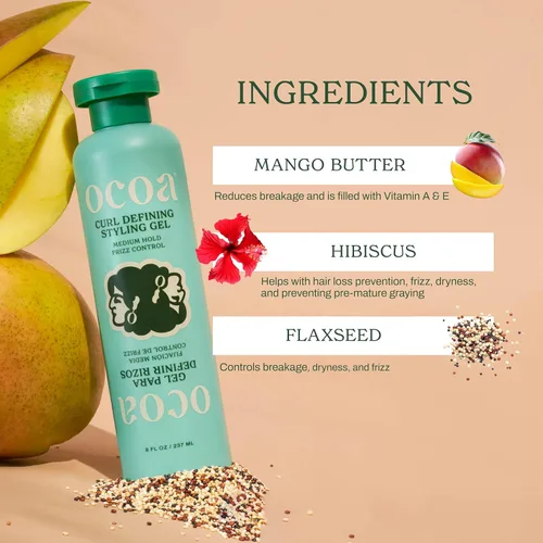 Vista 4 de OCOA Beauty Curl Defining Styling Gel con linaza, mantequilla de mango e hibisco – Fijación media para cabello rizado y ondulado – Control