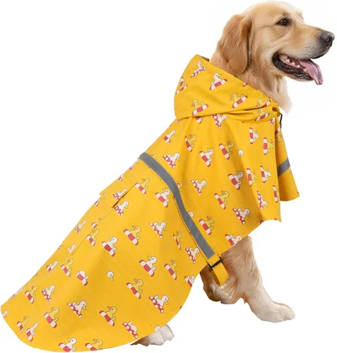 Vista 9 de HAPEE Chubasqueros para perros con capucha de tira reflectante, chaqueta poncho para perros grandes, para garabatos Golden Retriever