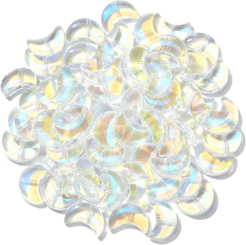 Vista 6 de KitBeads 100 cuentas de vidrio en forma de luna, electroplaca, cuentas de luna creciente transparente, de color AB, cuentas de luna para fabricación