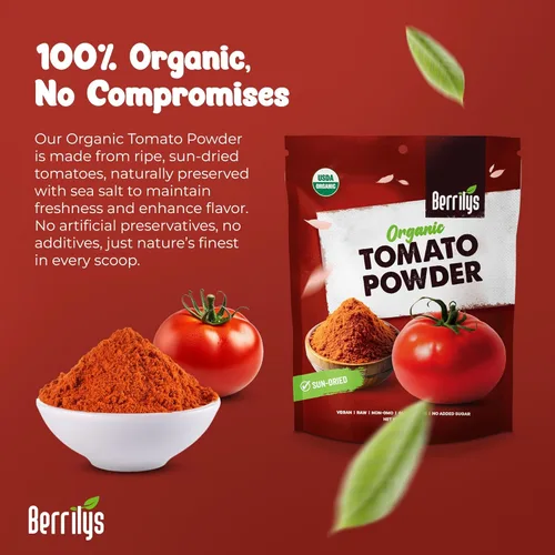 Vista 2 de Berrilys Tomate seco en polvo con sal, certificado orgánico USDA, deshidratado, molido, ideal para pizza, pasta, hornear, condimentos, sopas