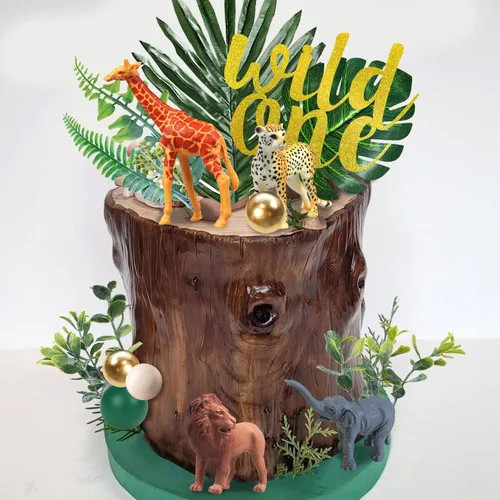 Vista 5 de 27 piezas de decoración para tartas de animales de la selva, figura de animales de safari, suministros de cumpleaños (uno salvaje)