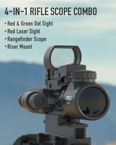 Vista 4 de PINTY Tactical Rifle Scope Combo: 3-9x32 3-9x40 4-12x50 4-16x50 Illuminated Optics, Red Dot Sight, Laser, RGB Rangefinder Riflescope for 20mm