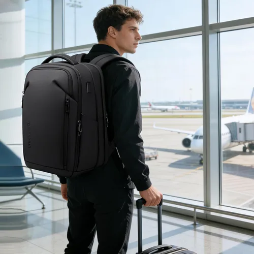 Vista 8 de Mochila de viaje para laptop expandida, Negro, Grande, Mochila expandida