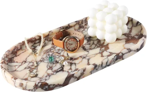 Bandeja de baño decorativa de mármol natural Koville, bandeja de recolección de 30,5 cm x 15,2 cm de mármol Calacatta Viola para baño, bandejas de