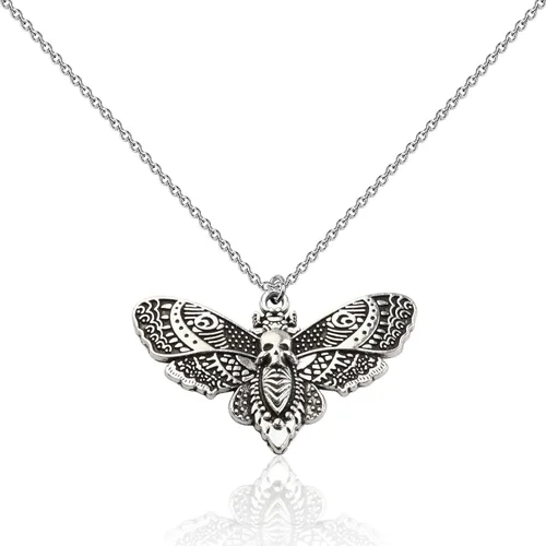AKTAP Luna Moth Ne-Ch - Collar de polillas de cabeza de muerte, joyería de insectos, gótico, regalo para mujer (collar de polilla luna), Acero