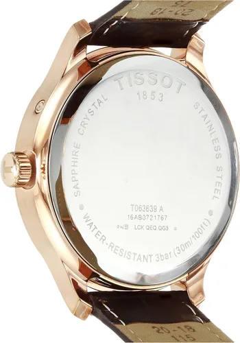 Vista 4 de Tissot Tradition GMT - Reloj de cuarzo de acero inoxidable con correa de cuero, marrón, 20 (Modelo T0636393603700), Marrón, Reloj de cuarzo