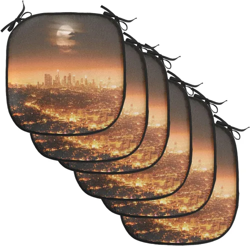 Vista 144 de Lunarable USA Chair Cushion Pad, American Cities Skylines Metropolis Architecture Sketch Style Hand Drawn Art Print, Seat Padding for Kitchen &