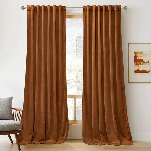 Vista 42 de RYB HOME Cortinas 100% opacas de terciopelo blanco para dormitorio, pestaña trasera y bolsillo para barra, aislamiento térmico, cortinas