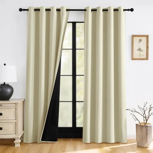 Vista 32 de RYB HOME Cortinas 100% opacas de 63 pulgadas de largo, aislamiento térmico, oscurecimiento total de la habitación, cortinas reductoras de ruido