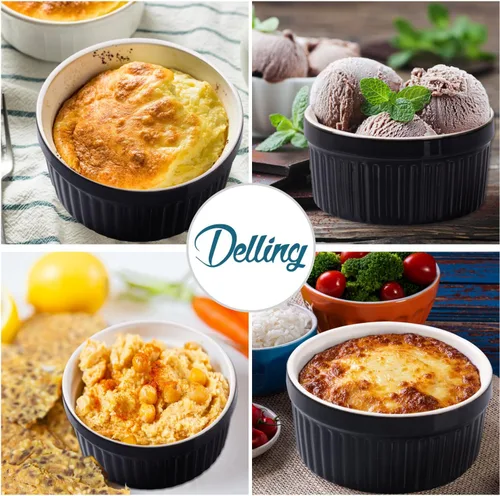 Vista 3 de Delling Ramekins - Juego de 6 platos de cerámica para soufflé de porcelana de 12 onzas, postre, aperitivos, tazones pequeños para servir, color negro
