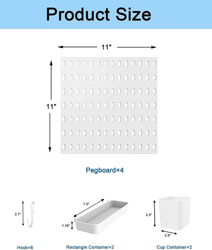 Vista 2 de Kit de organizador de pared con combinación de accesorios para tablero de clavijas, estante para dormitorio, estudio, oficina, baño, cubos