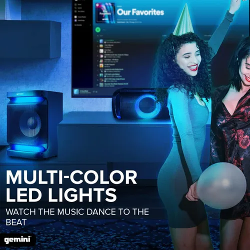 Vista 4 de Gemini Sistema estéreo Bluetooth para el hogar – Subwoofers duales de 100 W RMS de 12 pulgadas, radio FM, luces LED, USB, AUX, entrada óptica