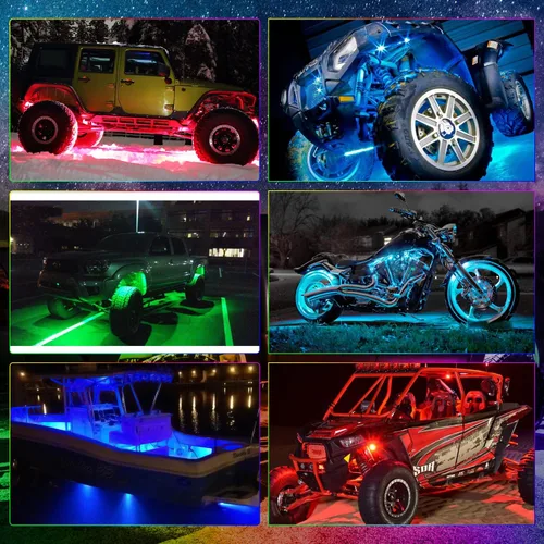 Vista 6 de SWATOW - Juego de luces de neón de 4 x 4 pulgadas, luces de roca RGB LED, luces subterráneas con control Bluetooth, luces multicolor para ruedas