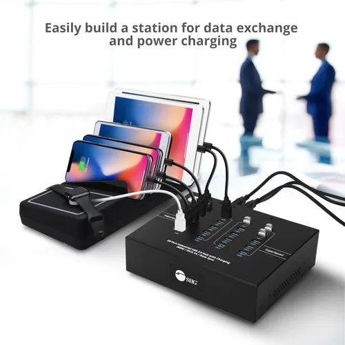 Vista 5 de SIIG Hub USB 3.0 industrial de 20 puertos con carga - 200 W, 5 Gbps con 5 V/2.1 A por puerto, expansor de concentrador multipuerto alimentado