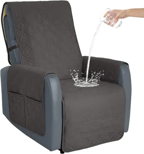 Fundas para sillas reclinables, fundas antideslizantes para sofá, lavables a máquina, protector de muebles con correas para perros (gris oscuro, 23