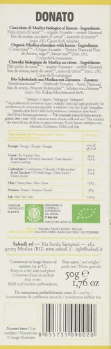 Vista 2 de Sabadi Donato Chocolate Modica Tradicional Orgánico Chocolate con Limón Interdonato 60% Cacao 1 x 1.76 oz
