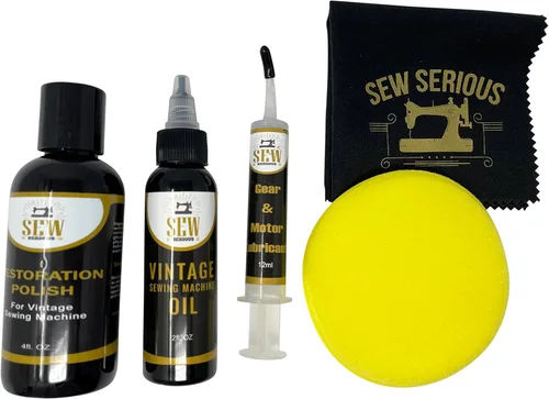 Vista 2 de Kit de limpieza de esmalte de restauración de máquina de coser vintage para un alto reflejo brillante con cera, paño de microfibra, aceite