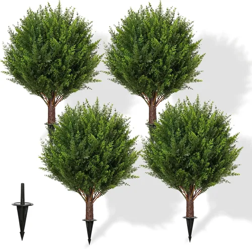 Vista 6 de Paquete de 4 árboles topiarios artificiales de lavanda de 24 pulgadas