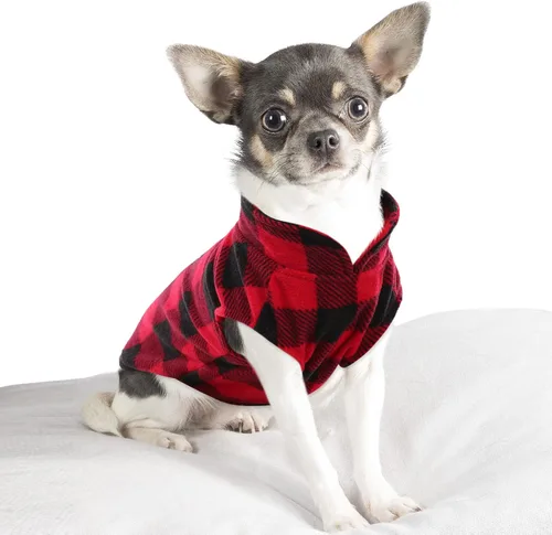 Vista 14 de KAMA BRIDAL - Abrigo de primavera, otoño e invierno para perros y gatos, chaleco de forro polar con capucha para perros, suéter delgado, a cuadros