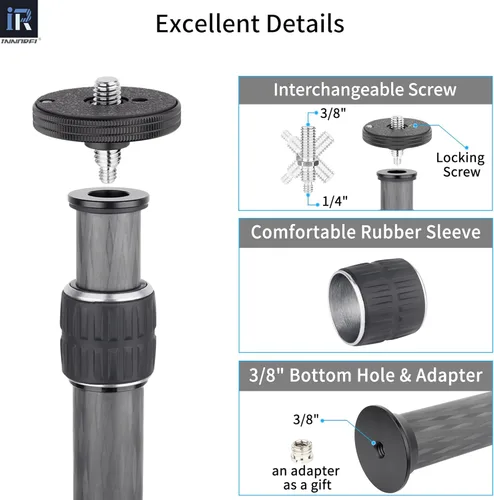Vista 5 de INNOREL ER252C Universal 10 capas de fibra de carbono trípode centro columna extensión trípode dos secciones media columna poste para trípode