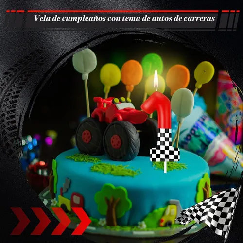 Vista 7 de MTLEE Vela con Número de Cumpleaños de Coche de Carreras Decoración de Pastel con Temática de Coche de Carreras Suministros de Cumpleaños con Rojo