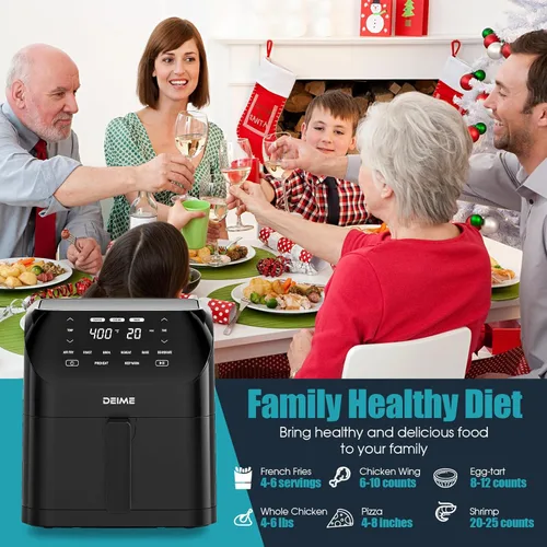 Vista 6 de Freidora de aire de 6.2 cuartos de galón de gran capacidad, freidora de aire caliente sin aceite, horno de cocina saludable de 1500 W con 8 ajustes