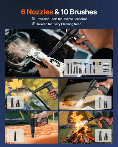 Vista 5 de Plumero de Aire Comprimido, 130,000RPM Plumero Eléctrico Inalámbrico Ultrapoderoso con Batería Recargable de 8000mAh, Soplador de Aire Ajustable