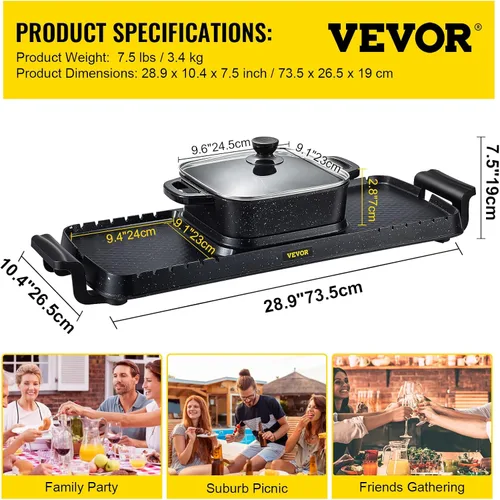 Vista 7 de VEVOR Parrilla eléctrica y olla caliente, parrilla eléctrica sin humo de 2400 W y olla caliente, olla caliente eléctrica 2 en 1 con control
