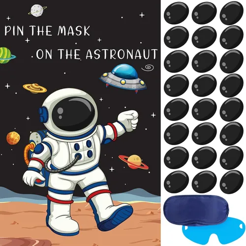 Hooqict Pin The Mask on The Astronaut Space Party Games for Kids Juego de cumpleaños Astronauta Sistema Solar Decoración de fiesta temática del