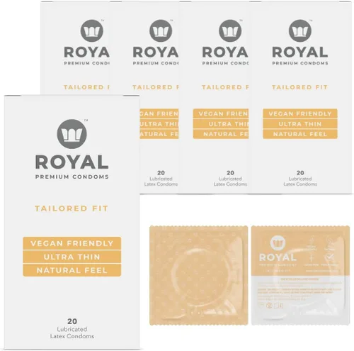 Royal Tailored Fit - Paquete a granel de preservativos veganos ultra finos – Condón lubricado premium para hombres – Lubricante sin sabor, goma de